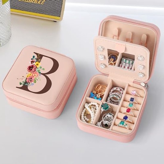Vlando Sieradendoosje klein, sieradenorganizer voor meisjes en dames, reissieradenetui, voor oorbellen, halskettingen en ringen, huwelijkscadeau, roze