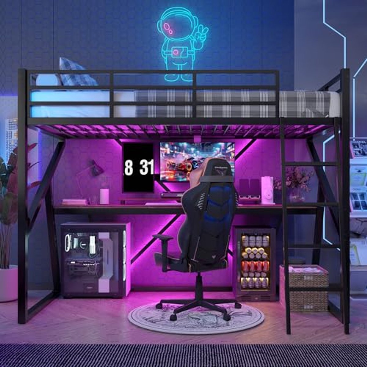 Hoogslaper 90 x 200 cm met bureau en trap - zwart