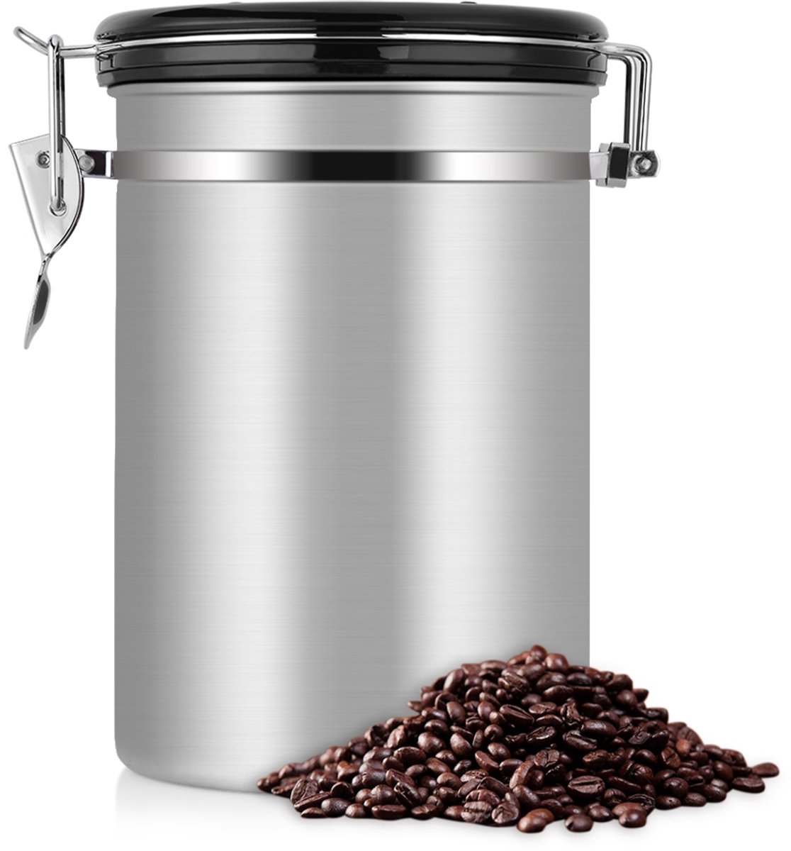 JeiibrZui Koffiecontainer - Roestvrijstalen Container - 1,8L Luchtdichte Bewaring Voor Koffiebonen En Droge Ingrediënten - 1 Stuks - Keuken Gebruik Zilver