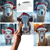 Grand X - Kerstkaart - Boerderijdieren - 5 Kaarten - Inclusief Enveloppen - A6 Formaat - Kerstkaarten Met Enveloppen