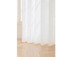 Maroyathome Bibiana – Vitrage – Kant en klaar – Plooiband – Loodveter – Schelphaken – Embrasse – HELDER WIT – 300 x 260 cm – 300 cm breed – 260 cm lengte – 1 stuks