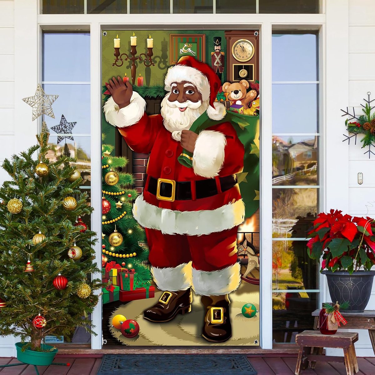 Bannière De Porte Joyeux Noël En Forme De Bonhomme En Pain D'épice - 185x90 Cm, Polyester, Intérieur/extérieur - 12