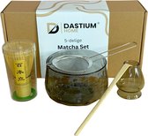 Dastium Home Matcha Set - 5 delige Matcha Starterset - Matcha Klopper - Matcha Kom - Matcha Zeef - Matcha Thee Set - Transparant Donker
