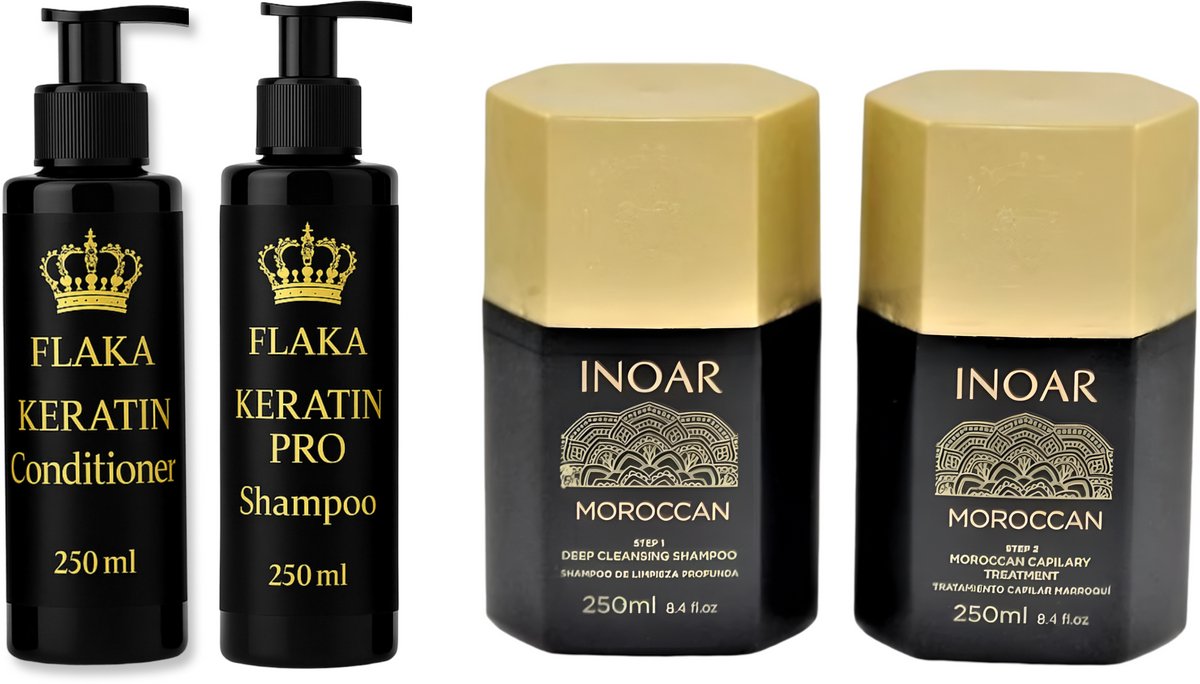 Inoar Moroccan keratine behandeling 2 x 250 ML & Glanzend Haar & Shampoo & Conditioner na Keratinebehandeling