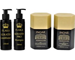 Inoar Moroccan keratine behandeling 2 x 250 ML & Glanzend Haar & Shampoo & Conditioner na Keratinebehandeling