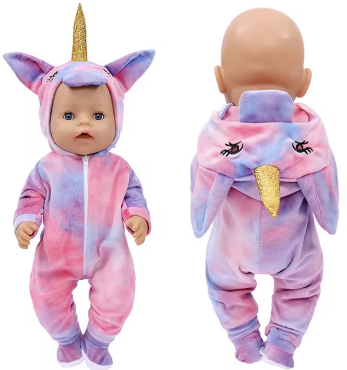 Unicorn Onesie Roze & Blauw “Geschikt voor Baby Born” – Accessoire voor Baby Born en Babypoppen (36–43 cm)