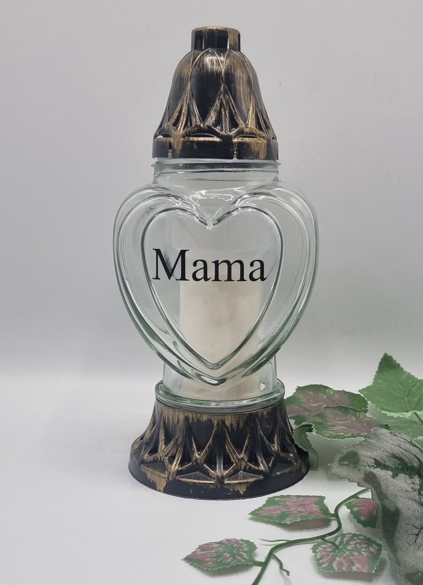 Herdenkingslicht - P39 - Goud - Transparant glas - Mama - Grafkaars – Graflicht – Graflantaarn
