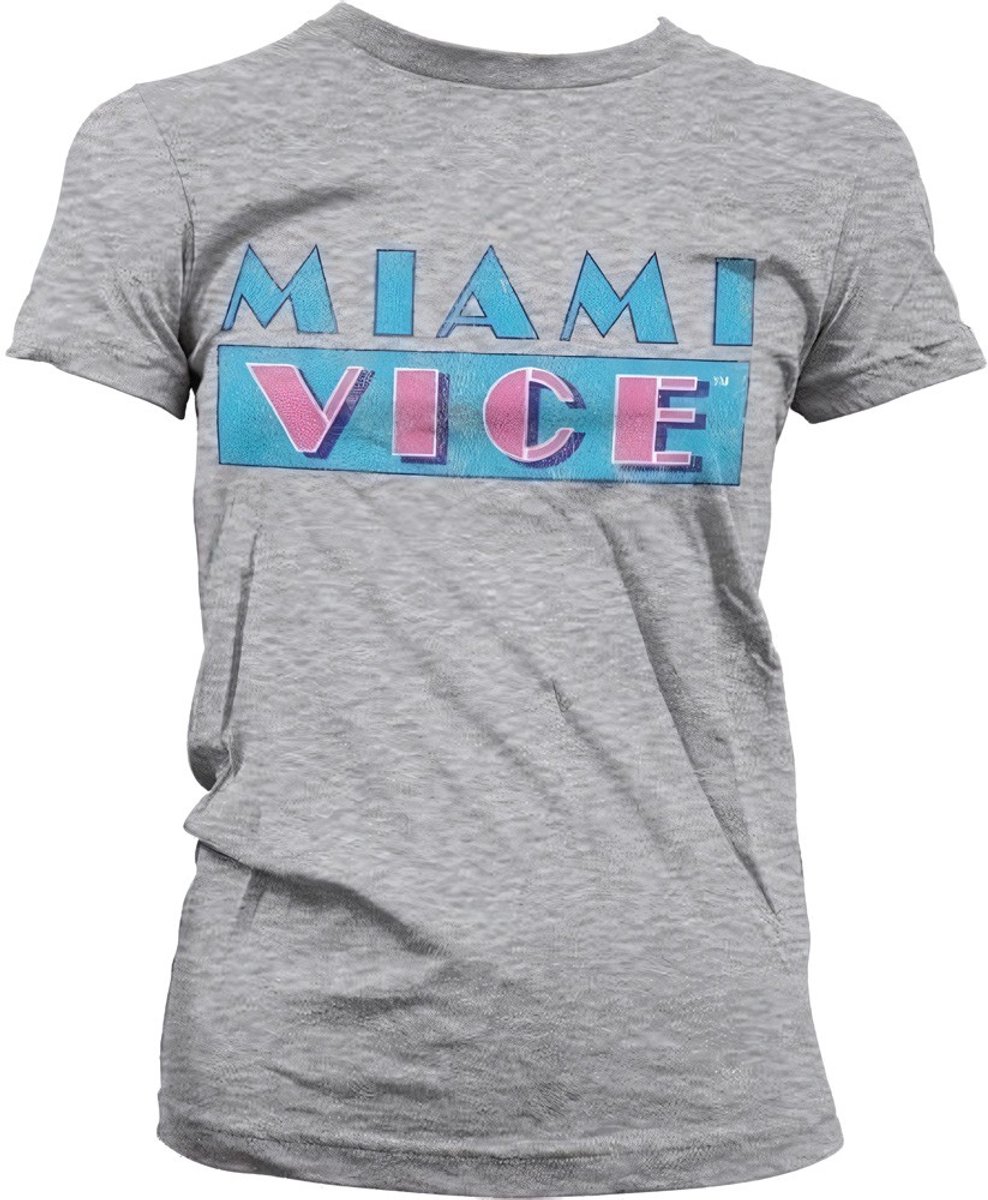 Miami Vice T-shirt voor dames met verweerd logo, meisjesachtig, heather-grijs