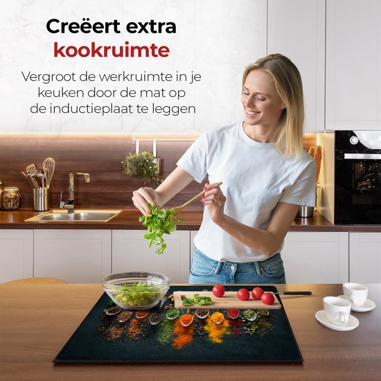 KitchyMist Inductie Beschermer 78x52 cm - Kruiden en Specerijen Lepels - Kookplaat Beschermer - Afdekplaat voor Kookplaat - Inductie Mat - Spatscherm Achterwand Keuken