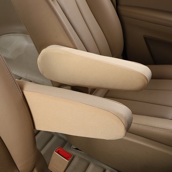2 stuks universele voorstoel armsteunhoezen, elastische platte stoffen auto armsteunhoezen vervangend voor auto, SUV, vrachtwagen, bestelwagen (Beige)