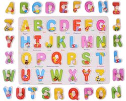 Alfabet Puzzel - ABC - Houten puzzels voor kinderen 1 jaar / 2 jaar / 3 jaar - Educatief speelgoed - Engels - Cadeau jongen / meisje - Baby / Dreumes / Peuter - Traktatie - Uitdeelcadeaus