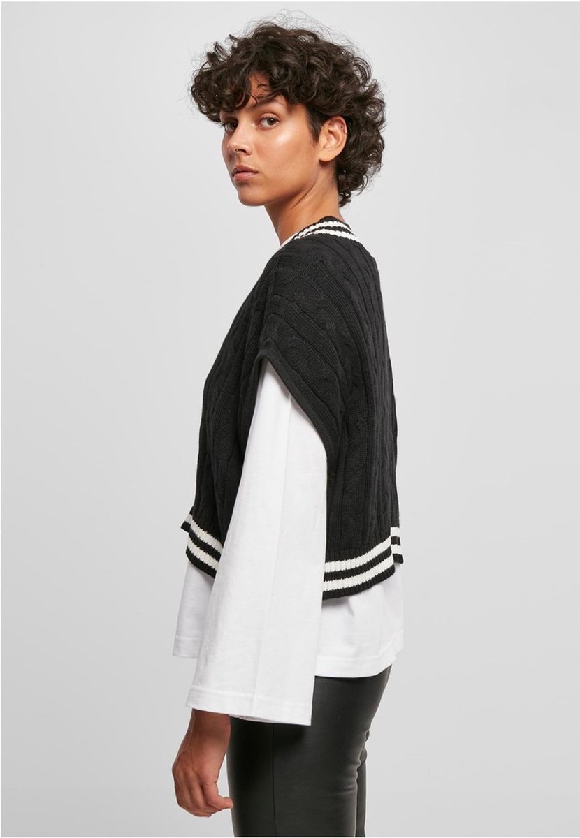 Urban Classics Cropped Knit College Slipover Crop Sweater/Trui L Zwart