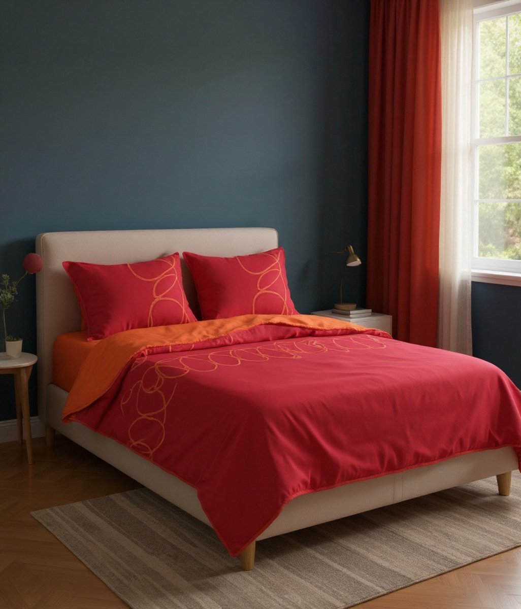 SENZATIONE 100% Katoen Percaline Dekbedovertrek 140x200/220-1x60x70 cm CURLY ROOD