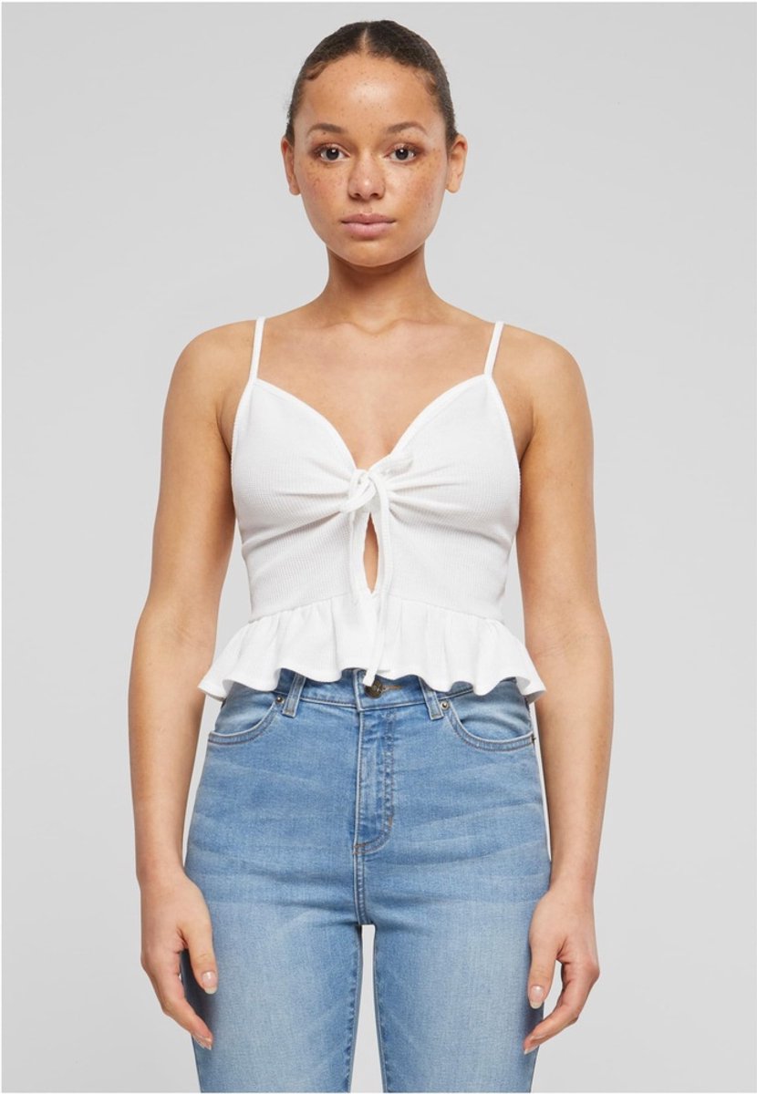Urban Classics Waffle Pique Ruffle Crop top XXL Wit