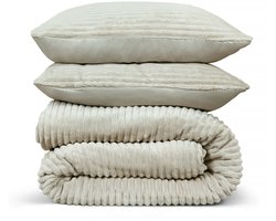 DoubleDry Dekbedovertrek Rib Flanel - Lits Jumeaux 240x220 cm + 2 Kussenslopen - Zacht & Huidvriendelijk - Licht Beige