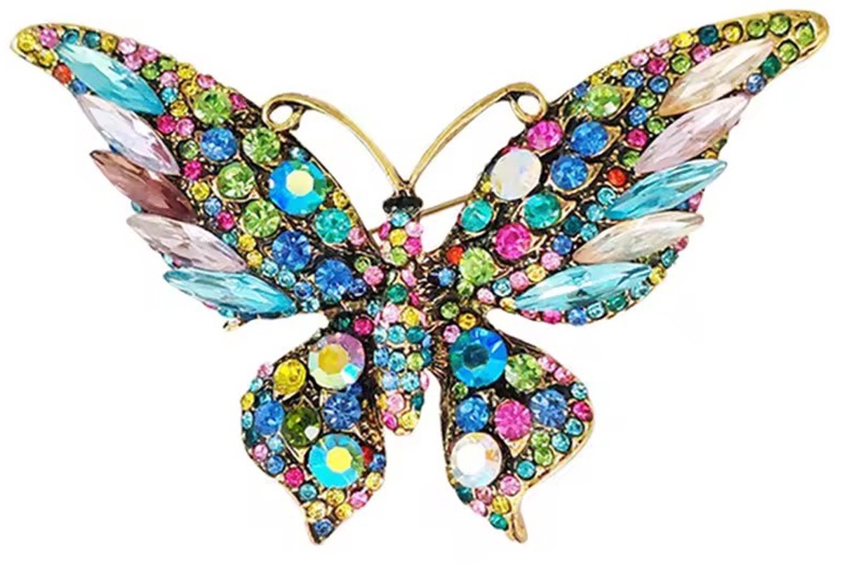 Borasi Vlinder Broche Multi | Zirkonia Stenen | Broches | Roestvrijstaal | Dames Sieraden | Dames Accessoires |