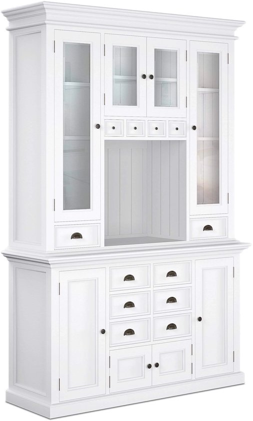 HOCSOK Keukenkast, 182,5 cm buffetkast met 2 glazen deuren, hoge kast met 4 deuren en 2 laden, multifunctionele kast voor keuken, eetkamer, woonkamer, wit HOCSOK Keukenkast, 182,5 cm buffetkast met 2 glazen deuren, hoge kast met 4 deuren en 2 laden, multifunctionele kast voor keuken, eetkamer, woonkamer, wit