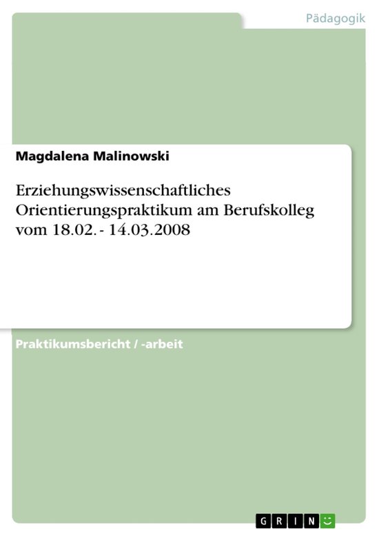 Erziehungswissenschaftliches Orientierungspraktikum am Beruf ... - cover