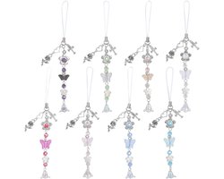 Allecto plus - Mobiele Telefoon Charms - Set van 8 stuks - Leuke Vlinder en Bloem Charms - Acryl en Metaal - Voor DIY - Lanyard voor Mobiele Telefoon