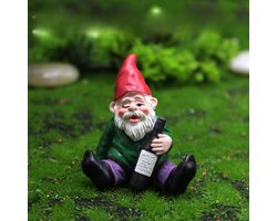 Kersttuinversieringen - tuinbeelden voor buiten - tuindecoratie - Harsdwerg - Elfbeeld - Creatief harsbeeld - Tuindecoratie - Zittende dronken dwerg