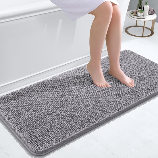 Badmat antidérapant Olanly - Tapis de douche - Tapis de Badmat - Tapis de sol - Tapis de bain en chenille - Grijs - 61 x 120 cm