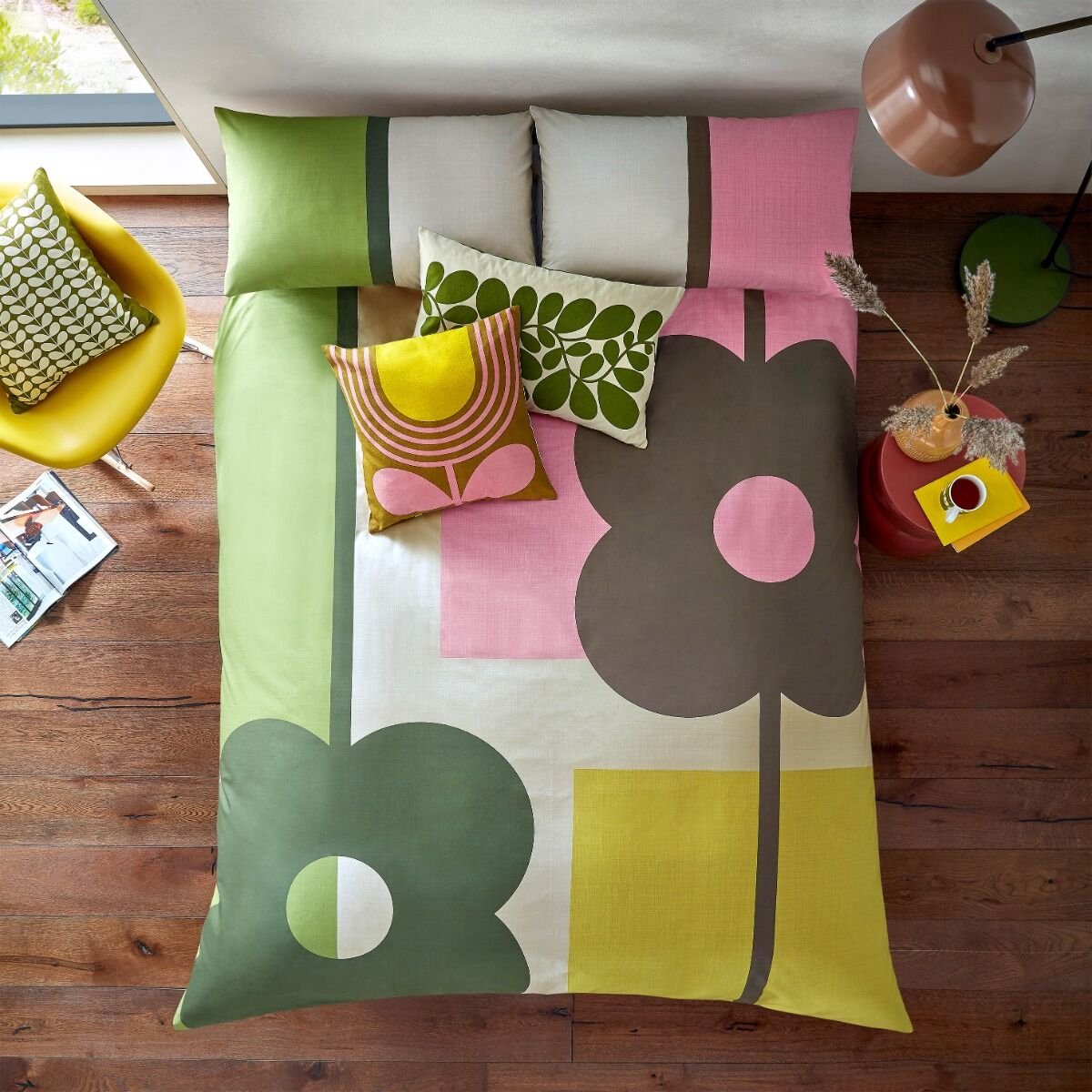 Orla Kiely Abacus Block Multi - dekbedovertrek set - 230x220 cm met slopen - percaalkatoen met knopensluiting - lits-jumeaux