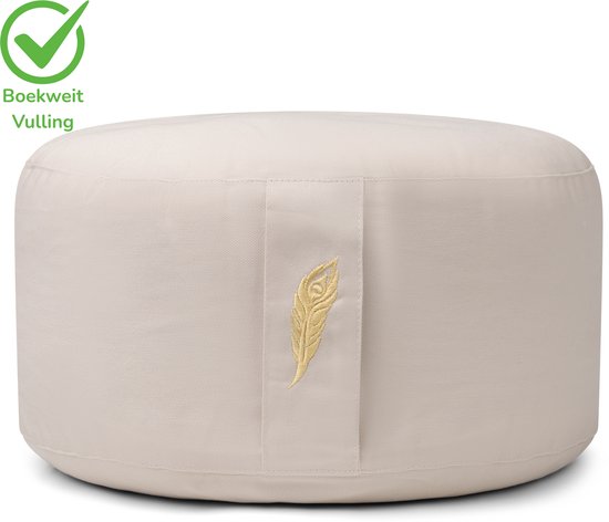 MindBaas - Meditatiekussen - Eco - Rond - Crème - Dubbel Gestikt - 15 x 33 cm (hoogte x diameter) - Yoga kussen - Yogakussen