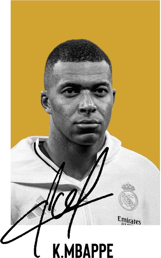 Affiche encadrée Kylian Mbappé – Format A4 (21 x 30 cm) – Cadre noir inclus – Décoration murale Voetbal