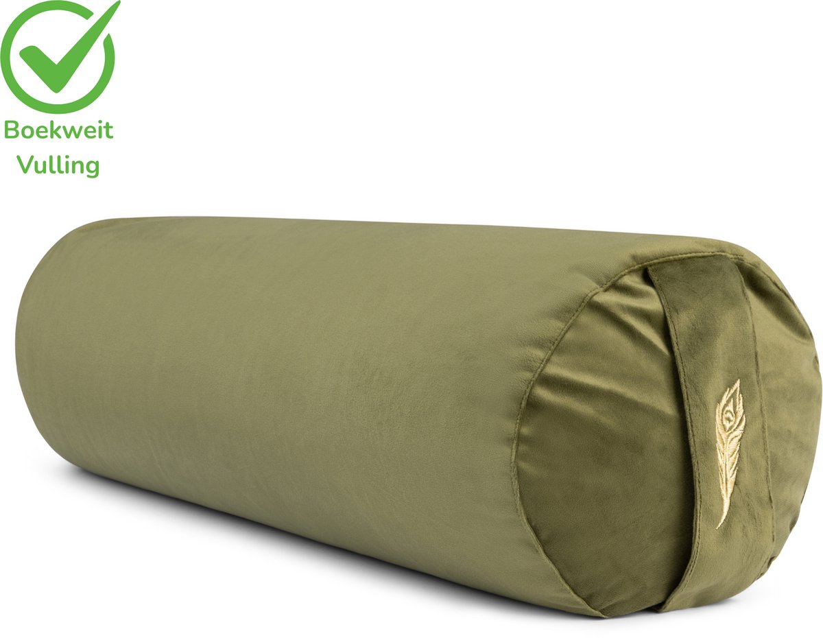 MindBaas - Yoga Bolster - Eco - Groen Velvet - Dubbel Gestikt - 60 x 20 cm (lengte x diameter) - Yoga Rol