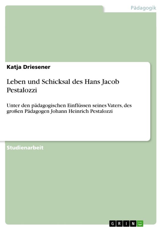 Leben und Schicksal des Hans Jacob Pestalozzi - cover