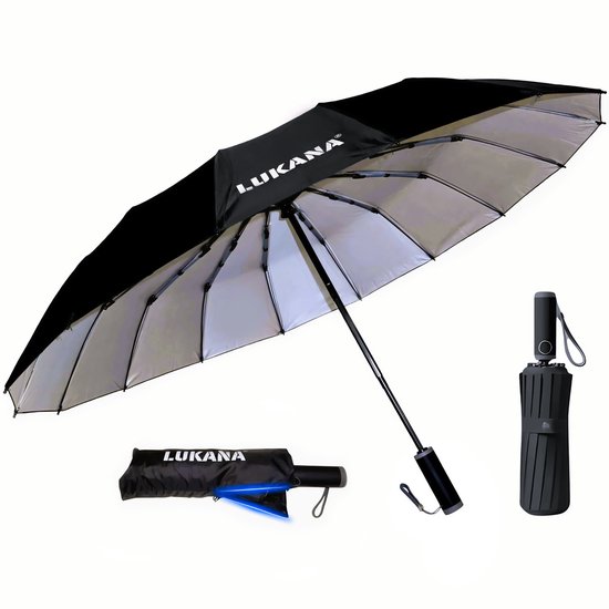 Parapluie tempête Lukana - Pliable, Ultra-robuste et coupe-vent jusqu'à 140 km/h - 16 baleines - Ouverture et fermeture automatiques - 105 cm - Parapluie - Incl. Housse de protection de Luxe