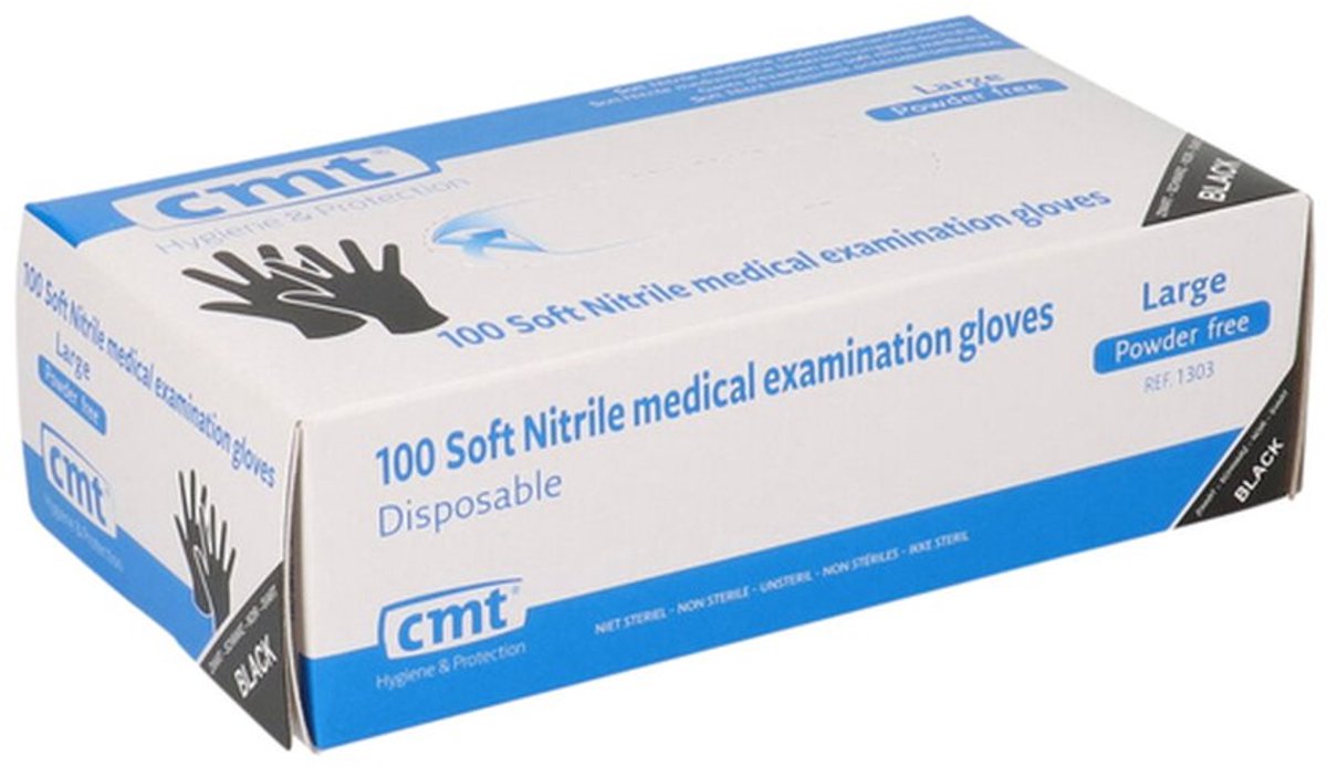 CMT Soft Nitril Handschoenen Poedervrij - Maat L - Zwart