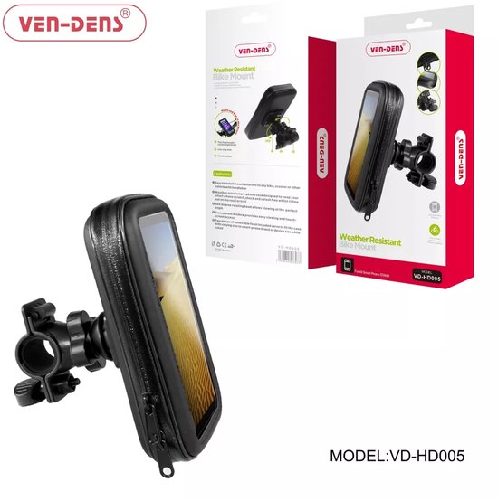 Weerbestendige Ven-Dens Fiets Telefoonhouder 6.3 inch, Touchscreen, 360° draaibaar, Stuurmontage, Spatwaterdicht