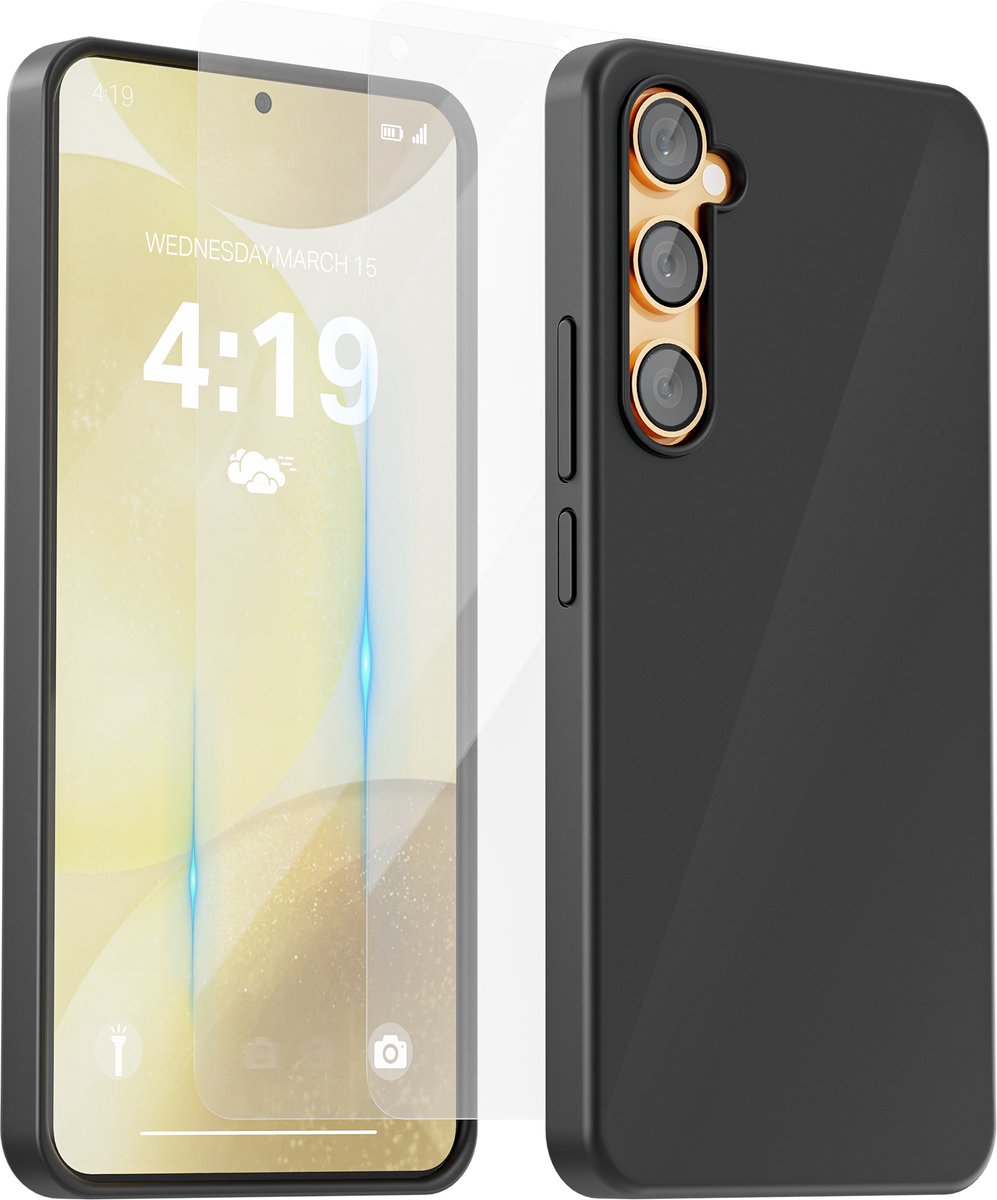 Hoesje geschikt voor Samsung S24 Zwart - 2x screenprotector - beschermglas screen protector- Anti Shock case