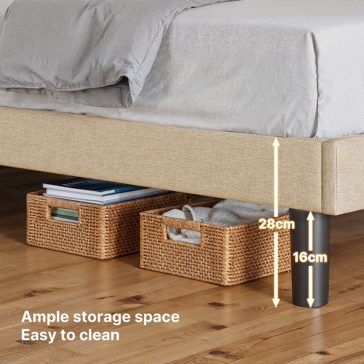 Xbro Gestoffeerd Bed 90 x 200 cm – met LED-Verlichting & USB/Type-C Oplaadpoort – Eenpersoonsbed met Hoofdbord en Lattenbodem – Beige — cadeau in Cadeau-ideeën - foto 7