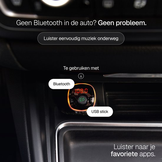 Wegman Bluetooth FM Transmitter - Carkit - Handsfree Bellen Auto - 30W Autolader USB C - Bluetooth Adapter Auto - USB Stick