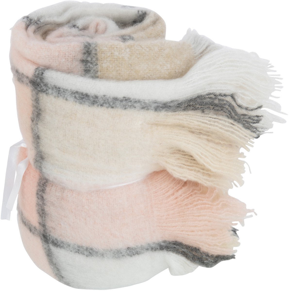 J-Line plaid Geruit - polyester - beige/roze - 180 x 130 cm Multi
