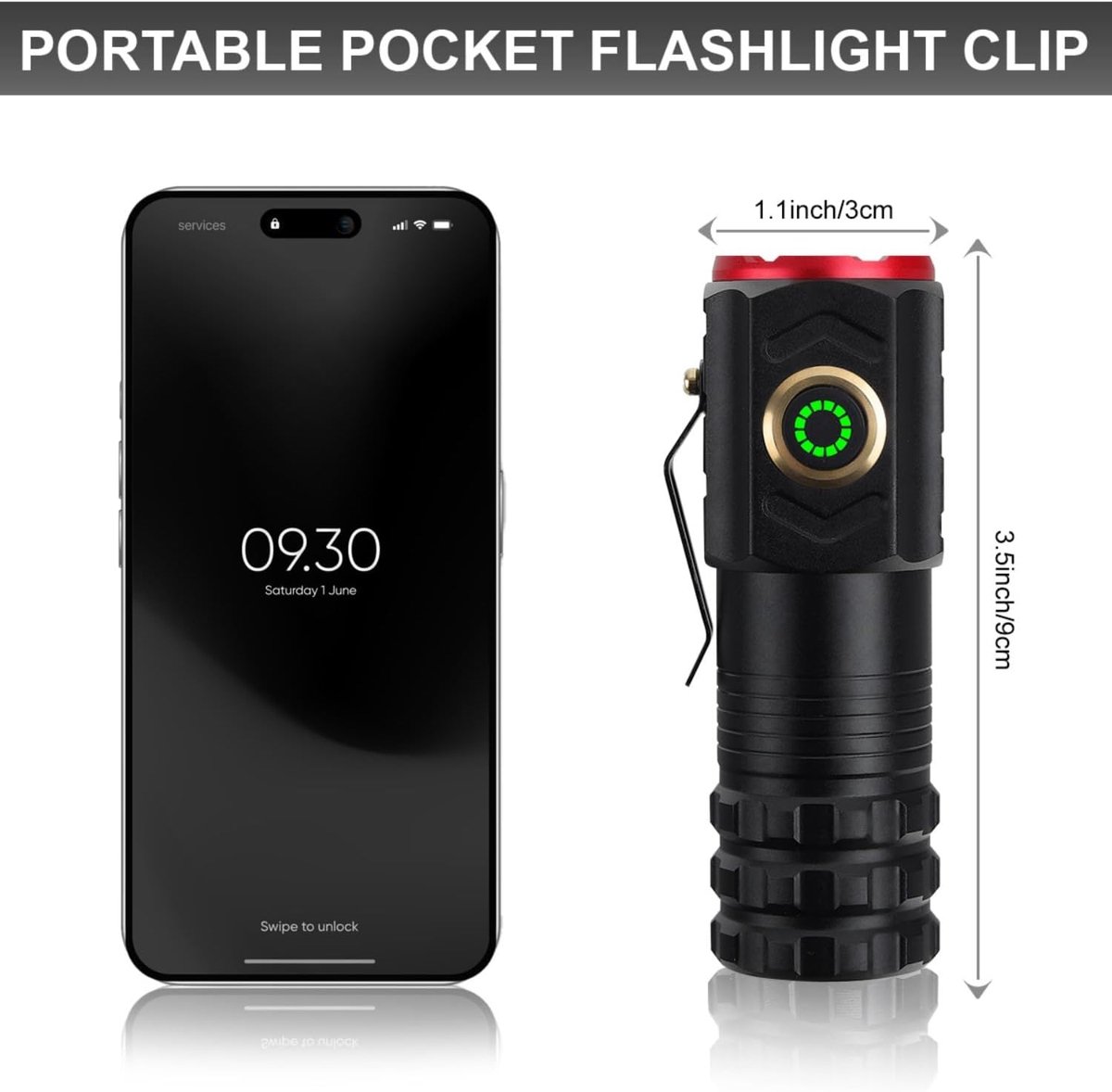 Super Bright LED Torch - Portable Mini LED Flashlight met USB Oplaadbaar - 5 Verlichtingsmodi - Kleine Zaklamp voor Kamperen en Noodgevallen - Zwart — cadeau in Sport & Outdoor - foto 6