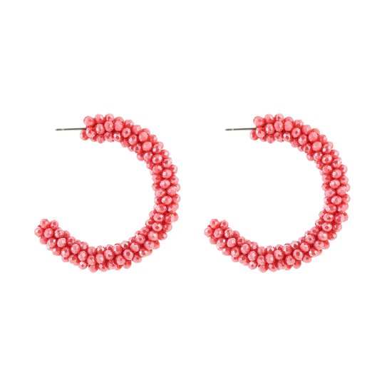 Boucles d'oreilles Strass Rose Rouge - Acier inoxydable - 4,5 cm - Trendy - Sans nickel - Ne décolore pas
