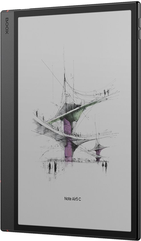 BOOX Note Air5 C met stylus, scherm toont een architecturale schets.