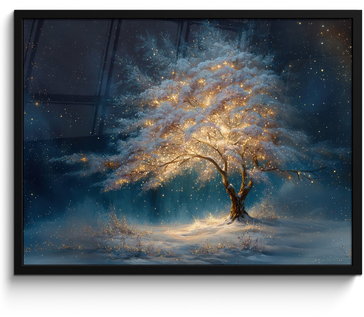 FrameYourWall Poster in lijst - Fotolijst 80x60 cm - Posters - Levensboom - Nacht - Donker - Blauw - Posterlijst zwart - Decoratie - Wanddecoratie woonkamer - Muurdecoratie slaapkamer