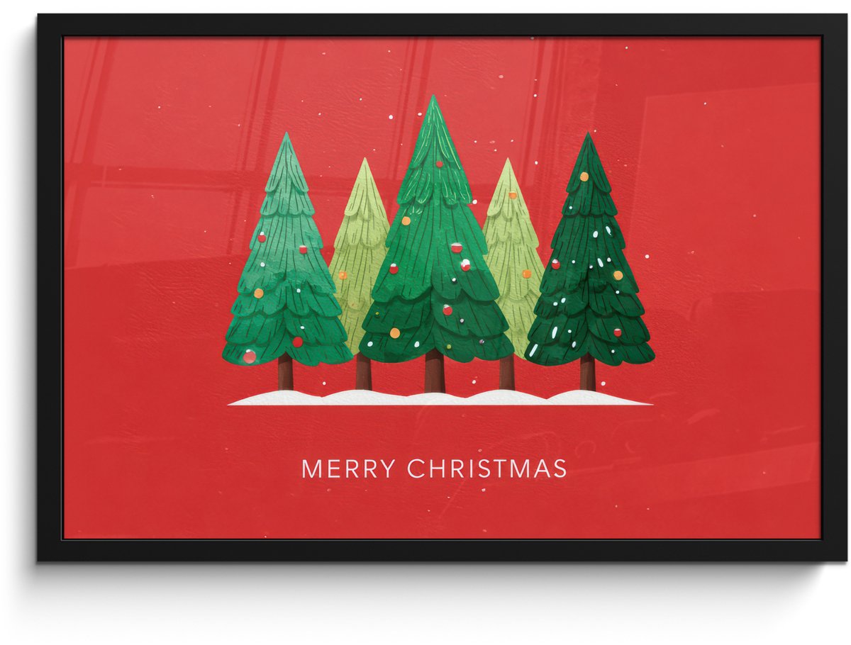 FrameYourWall Poster in lijst - Fotolijst 60x40 cm - Posters - Minimalistisch - Kerstbomen - Rood - Sneeuw - Posterlijst zwart - Decoratie - Wanddecoratie woonkamer - Muurdecoratie slaapkamer - Kerstversiering - Kerstdecoratie voor binnen - Kerstmis