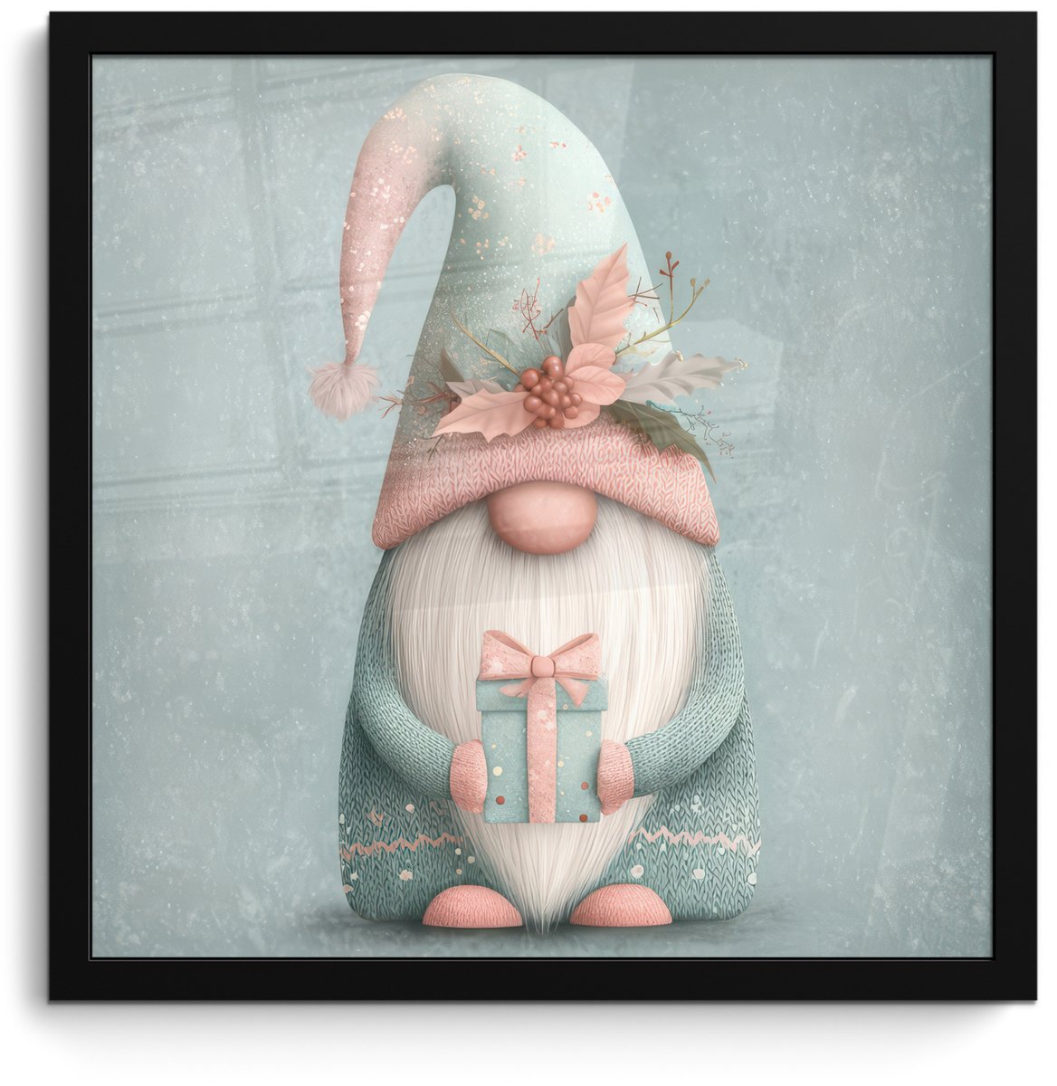 FrameYourWall Poster in lijst - Fotolijst 40x40 cm - Posters - Kerstgnome - Cadeau - Groen - Posterlijst zwart - Decoratie - Wanddecoratie woonkamer - Muurdecoratie slaapkamer - Kerstversiering - Kerstdecoratie voor binnen - Kerstmis