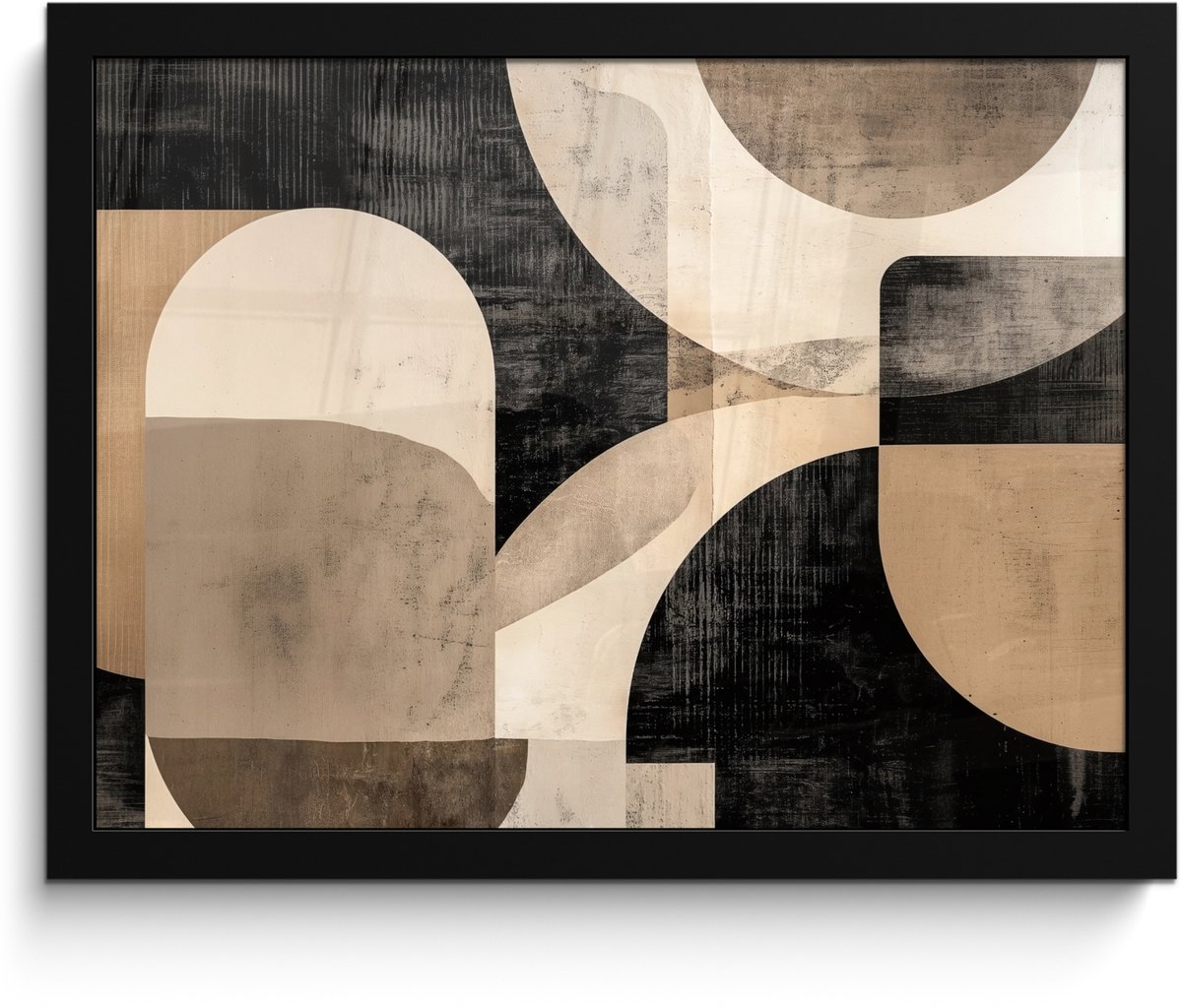 FrameYourWall Poster in lijst - Fotolijst 40x30 cm - Posters - Abstract - Vormen - Modern - Beige - Posterlijst zwart - Decoratie - Wanddecoratie woonkamer - Muurdecoratie slaapkamer