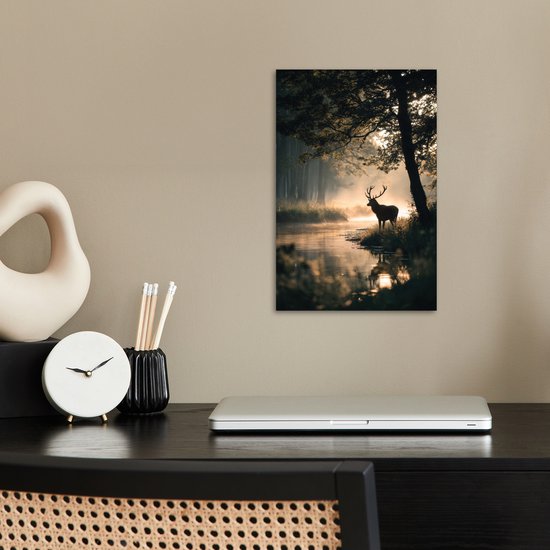 Affiche 20x30 cm - Cerf - Ruisseau forestier - Mystique - Posters Décoration murale - Salon - Chambre