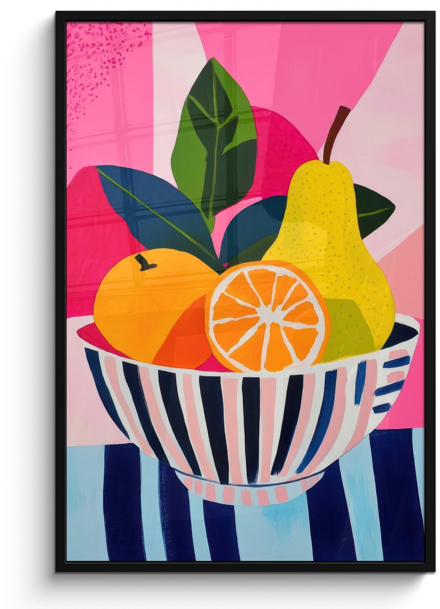FrameYourWall Poster in lijst - Fotolijst 80x120 cm - Posters - Fruit - Abstracte achtergrond - Roze - Posterlijst zwart - Decoratie - Wanddecoratie woonkamer - Muurdecoratie slaapkamer