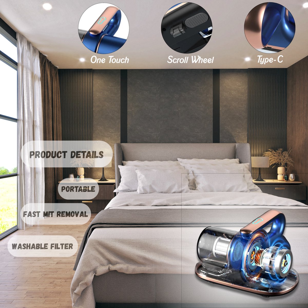 Klikkopers® Cleaner Pro Stofzuiger Blauw voor Matras - afbeelding 3