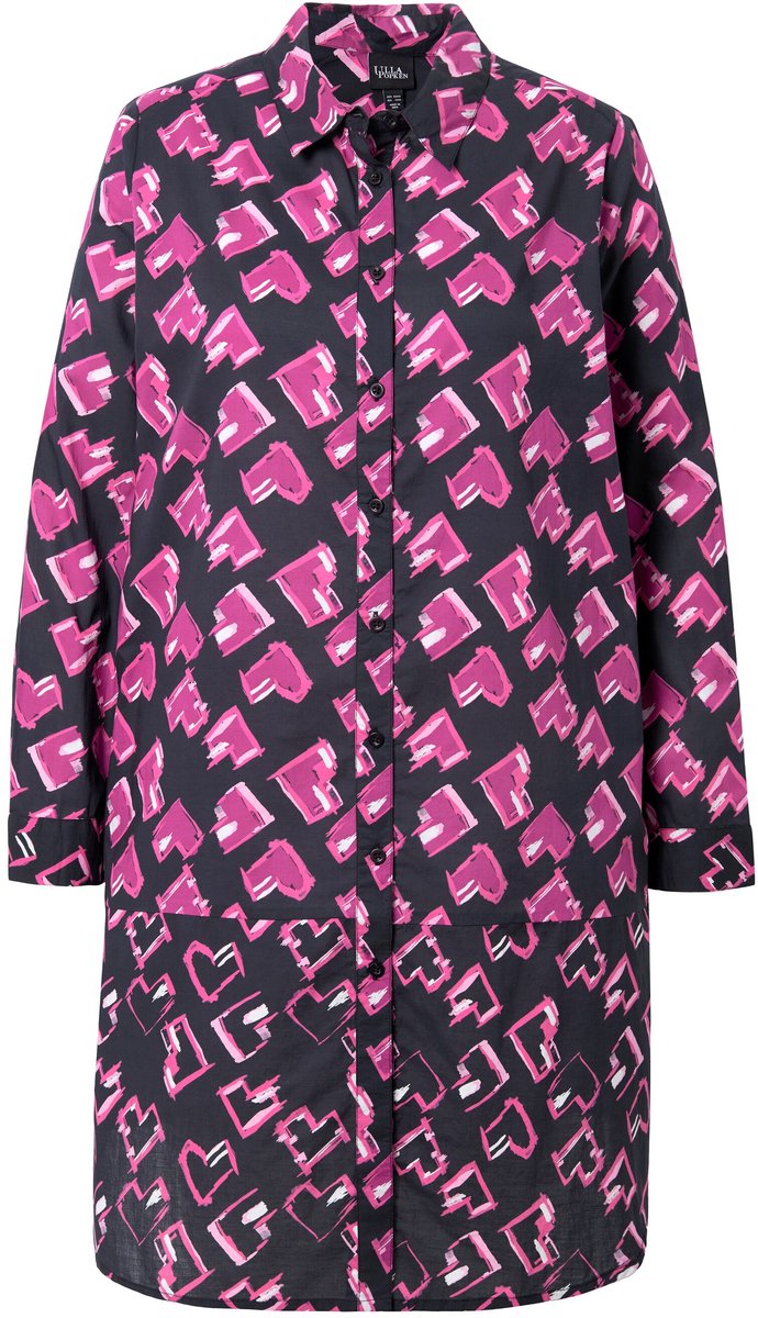 Ulla Popken - Dames - Longblouse harten A-lijn overhemdkraag lange mouwen - Robijn - Maat 50+