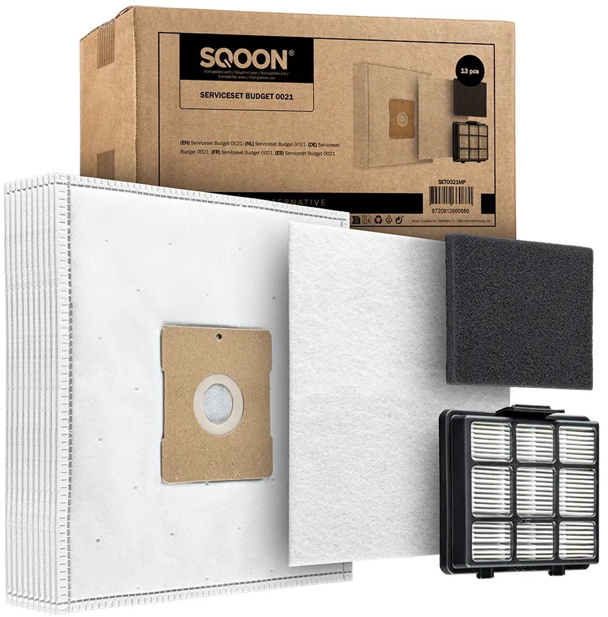 SQOON® Serviceset stofzuigerzakken + filter geschikt voor o.a. Inventum ST306 / ST307 / ST308 stofzuigers - Gelijk aan model: SZ300 / 21200900120 / 21200900010 - Perfect voor optimale stofopname en motorbescherming