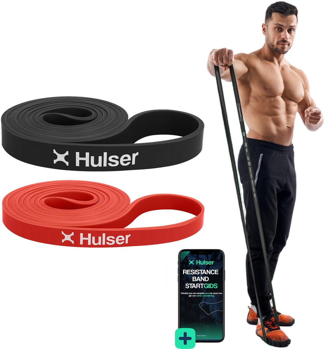 Hulser Resistance band set 2-delig - 7 tot 30 kg - 104 / 208 cm - Met digitale startgids - Weerstandsband voor pull up - Fitness weerstandband - Stretch elastiek - Bands - Power band weerstandselastiek